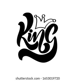 Rey diciendo. Afiche de tipografía, diseño de pegatinas, estampado de ropa. Texto vectorial negro en fondo negro