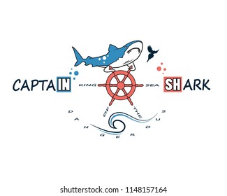 King of the Sea, Captain Shark Slogan Vector blue and red 