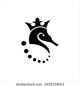 King Sea Horse Logo, Crown And Seahorse Icon Illustration, Isolated On White Background, Design Icon Vector Illustration
