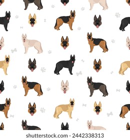 King Shepherd. Variety of German shepherd dog seamless pattern. Different coat colors set.  Vector illustration