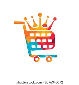 King shop vector logo design. Shopping cart with crown icon design.	