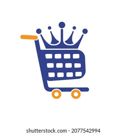 King shop vector logo design. Shopping cart with crown icon design.	