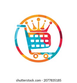 King shop vector logo design. Shopping cart with crown icon design.	