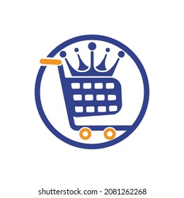 King shop vector logo design. Shopping cart with crown icon design.	