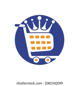 King shop vector logo design. Shopping cart with crown icon design.	