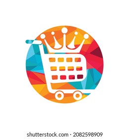 King shop vector logo design. Shopping cart with crown icon design.	