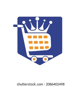 King shop vector logo design. Shopping cart with crown icon design.	