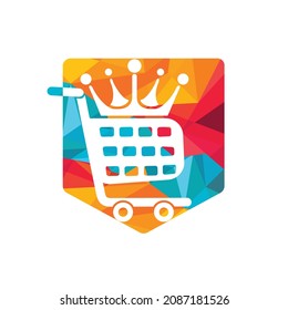 King shop vector logo design. Shopping cart with crown icon design.	