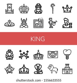 king simple icons set. Contains such icons as Throne, Crown, Viking, Knight, Board game, Sceptre, Medieval, Chess, Princess, Coat of arms, can be used for web, mobile and logo