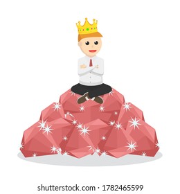 El rey se sienta sobre el personaje de diseño de diamantes con fondo blanco