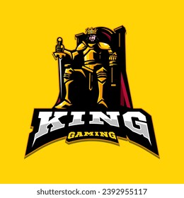 The king sits on a chair holding a sword suitable for sports and gaming logos