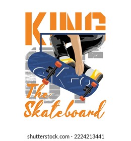 King skateboard with skateboarder Illustration, Vector graphic for apparel prints, posters and other uses