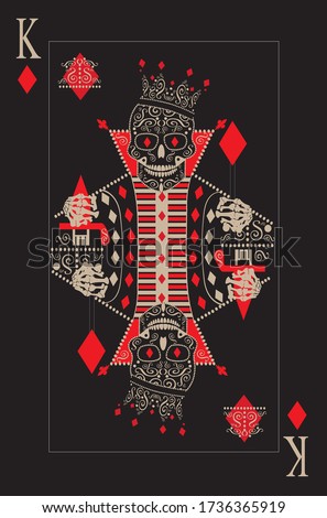 King skull card cubes. Pope with hat and symbols vector, black and white.