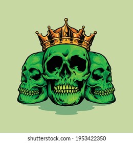King Skull Green illustrations for your work Logo, mascot merchandise t-shirt, stickers and Label designs, poster, greeting cards advertising business company or brands.

