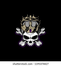 king skull head with crown and crossbones vector