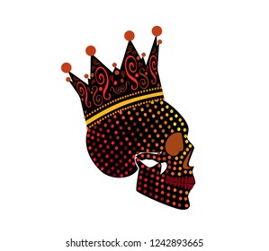 King Skull icon with crown, halftone neon color background yellow