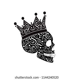 King skull icon side on, ornament backgorund 
