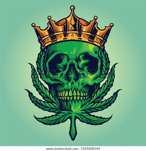 King Skull Mascot Cannabis Leaves Logo Stock Vector (Royalty Free ...