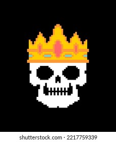 King skull Pixel art.8 bit Head of skeleton in crown. pixelated Vector illustration
