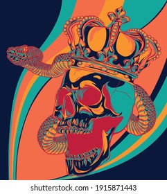 king Skull with snake vector illustration art