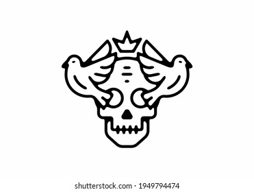 King skull with twin bird line art tattoo design