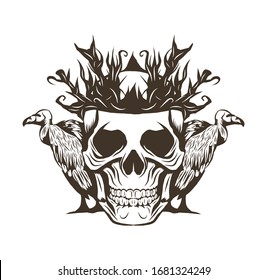 king skull and vultures design vector