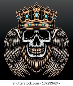 King skull with wing. Premium vector