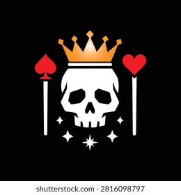 King of skulls vector graphic with gold crown and playing cards elements
