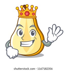 King sliced fresh juicy pear mascot cartoon