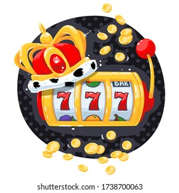 King slot machine with lucky sevens jackpot on black background