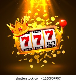 King Slots 777 Banner Casino auf goldenem Hintergrund. Vektorgrafik