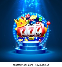 King slots 777 banner casino on the blue background. Vector illustration