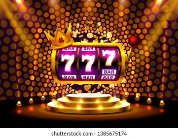 King Slots 777 Banner Casino auf goldenem Hintergrund. Vektorgrafik