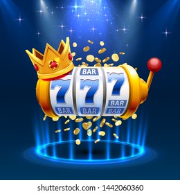 King slots 777 banner casino on the blue background. Vector illustration