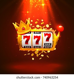 King Slots 777 Banner Casino auf rotem Hintergrund. Vektorgrafik