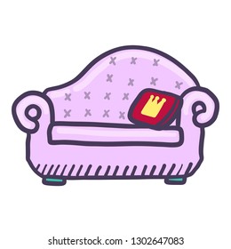 King sofa icon. Hand drawn illustration of king sofa vector icon for web design