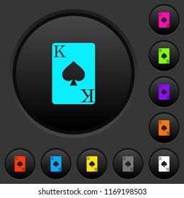 King of spades card dark push buttons with vivid color icons on dark grey background