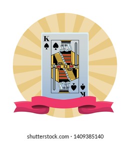 king of spades card icon cartoon pop art round icon with ribbon vector illustration graphic design