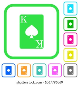 King of spades card vivid colored flat icons in curved borders on white background