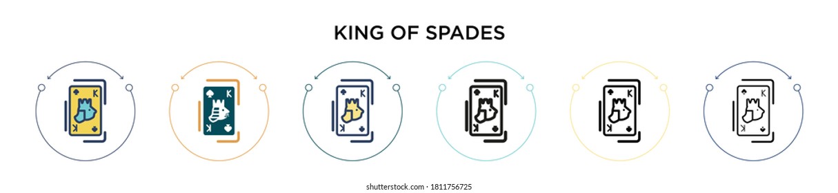 King of spades icon in filled, thin line, outline and stroke style. Vector illustration of two colored and black king of spades vector icons designs can be used for mobile, ui, web