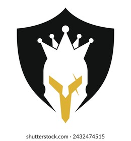 King spartan logo design icon vector. Crown and spartan illustration template.