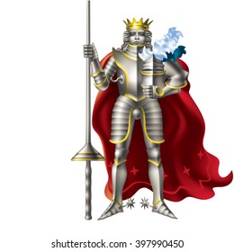 King with a spear and armor on a white background