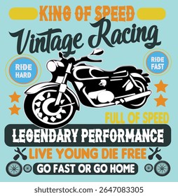KING OF SPEED VINTAGE RACING - VINTAGE BIKING T SHIRT DESIGN-00, EPS File format, size 4000X4000 pixel, Editable file, Printable graphic, 300 DPI (PPI), with background