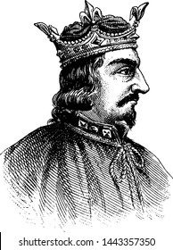 King Stephen, vintage engraved illustration