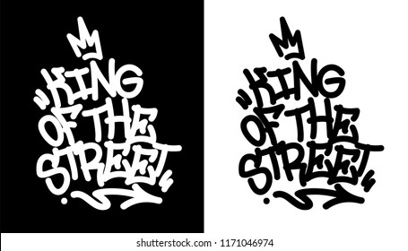 King of the street. Graffiti tag in black over white, and white over black. Vector illustration Eps 10