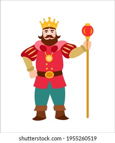 King. Strict king in a crown and mantle. Vector illustration on white background.