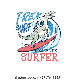King Of The Surfer T- rex wave surf boys graphic tee