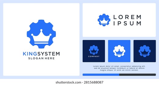 King system logo design with crown and gear