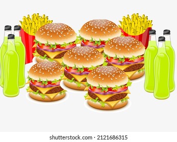 The King of Taste Burgers 6 in 1 with Fries and 6 Drinks