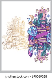 King. A template with fairy-tale characters for creating posters, covers, brochures.